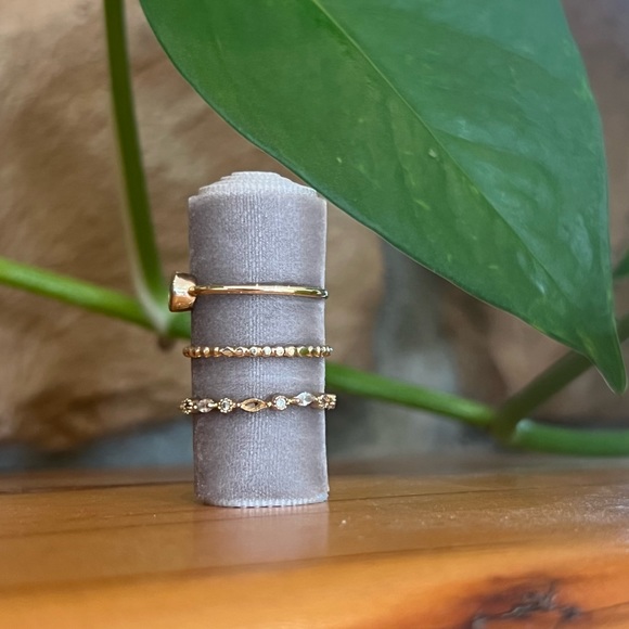 Set of 3 Brass Stacking Rings (Cubic Zirconia) - Picture 2 of 3